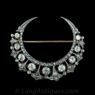 Victorian Crescent Diamond Brooch Main View