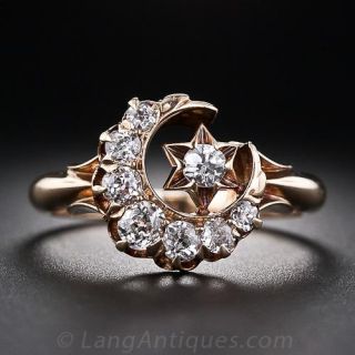 Victorian Crescent Moon and Star Diamond Ring