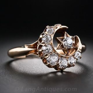 Victorian Crescent Moon and Star Diamond Ring