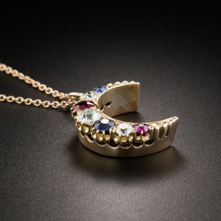 Victorian Crescent Moon Pendant with Diamonds, Sapphires, and Rubies
