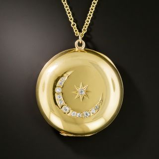 Victorian Crescent Moon & Star Diamond Locket - 1