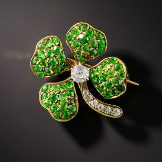Victorian  Demantoid and Diamond Four-Leaf Clover Pin - 1