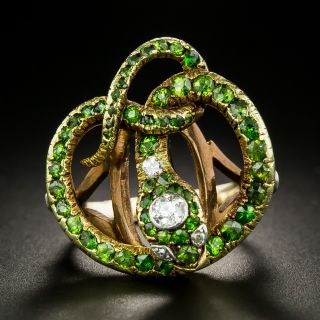 Victorian Demantoid Garnet and Diamond Snake Ring - 3