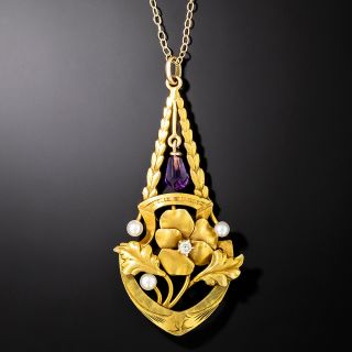 Victorian Diamond, Amethyst and Pearl Lavalière  - 2