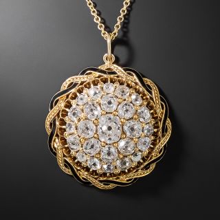Victorian Diamond And Black Enamel Cluster Pendant - 3