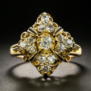 Victorian Diamond and Black Enamel Cluster Ring - 2