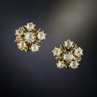 Victorian Diamond and Black Enamel Cluster Stud Earrings - 2