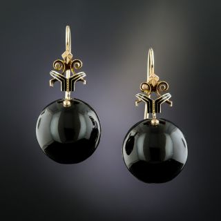 Victorian Diamond and Black Enamel Coach Cover Earrings 