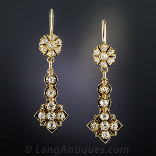 Victorian Diamond and Black Enamel Drop Earrings