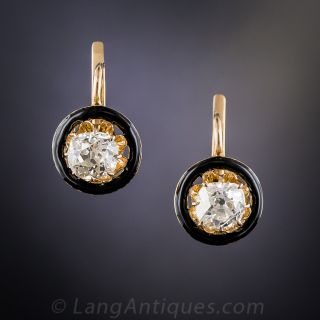 Victorian Diamond and Black Enamel Earrings