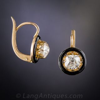 Victorian Diamond and Black Enamel Earrings