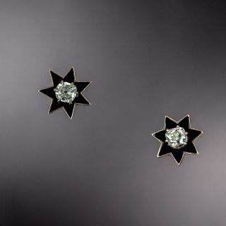 Victorian Diamond and Black Enamel Star Earrings - 1