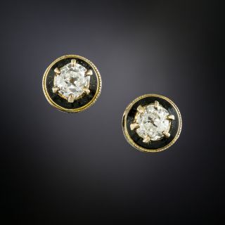 Victorian Diamond and Black Enamel Stud Earrings - 2