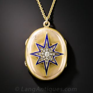 Victorian Diamond and Blue Enamel Locket