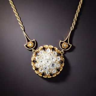 Victorian Diamond and Enamel Cluster Necklace - 3