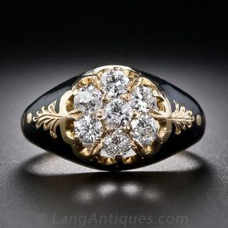 Victorian Diamond and Enamel Cluster Ring 