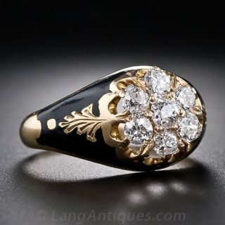 Victorian Diamond and Enamel Cluster Ring 