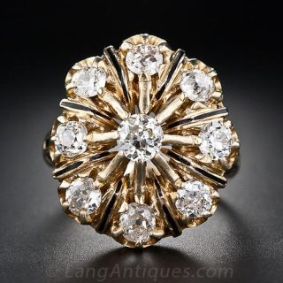 Victorian Diamond and Enamel Cluster Ring