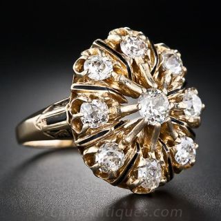 Victorian Diamond and Enamel Cluster Ring