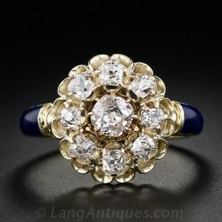 Victorian Diamond and Enamel Cluster Ring