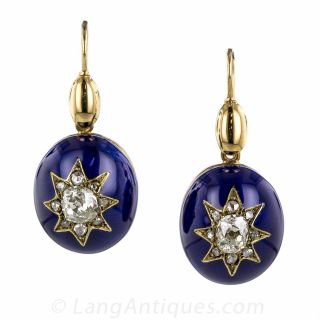 Victorian Diamond and Enamel Earrings