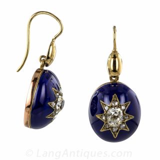 Victorian Diamond and Enamel Earrings