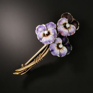 Victorian Diamond and Enamel Pansy Brooch - 2