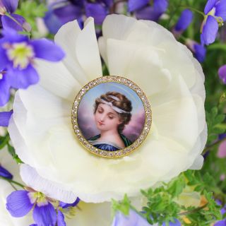 Victorian Diamond and Enamel Portrait Brooch