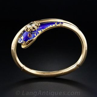 Victorian Diamond and Enamel Serpent Bracelet