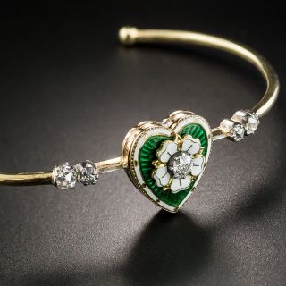 Victorian Guilloche Enamel Diamond Heart Bracelet - 2