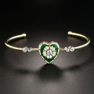 Victorian Diamond and Guilloche Enamel Heart Bracelet