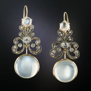 Edwardian Diamond and Moonstone Drop Earrings - 2