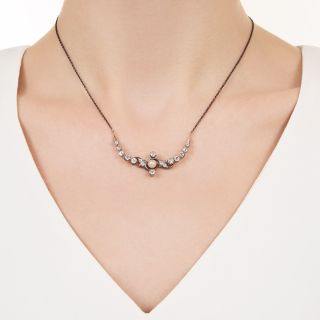 Victorian Diamond and Natural Pearl Crescent Necklace