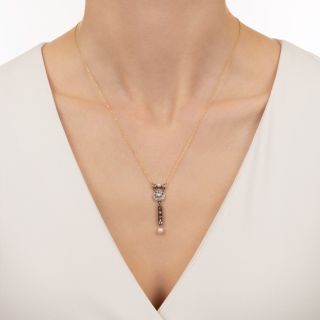 Victorian Diamond and Natural Pearl Dangle Necklace