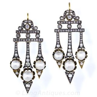 Victorian Diamond and Natural Pearl Earrings - 2