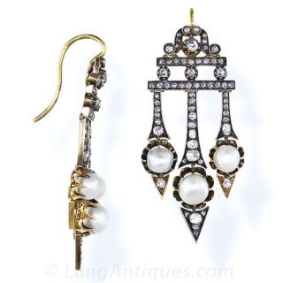 Victorian Diamond and Natural Pearl Earrings