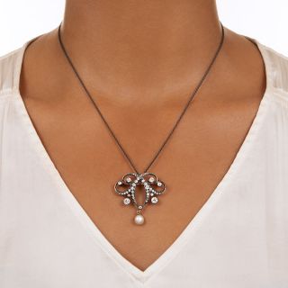 Victorian Diamond and Natural Pearl Lavalière/Brooch