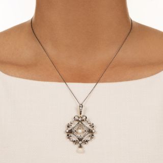 Victorian Diamond and Natural Pearl Necklace