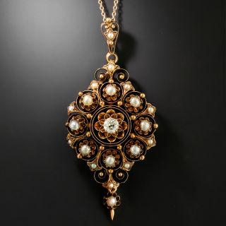 Victorian Diamond and Natural Pearl Pendant/Brooch - 2