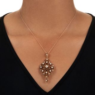 Victorian Diamond and Natural Pearl Pendant/Brooch