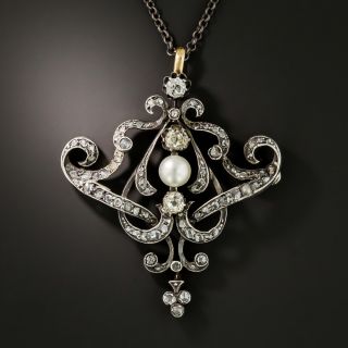 Victorian Diamond and Natural Pearl Pendant - 2