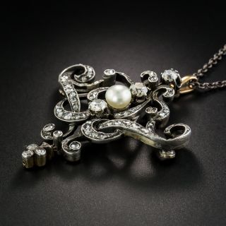 Victorian Diamond and Natural Pearl Pendant