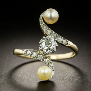 Edwardian Diamond And Natural Pearl Dinner Ring - 1