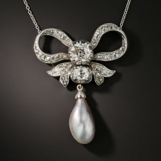 Victorian Diamond and Natural Saltwater Pearl Necklace - 2
