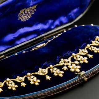 Victorian Diamond and Natural Seed Pearl Fringed Necklace, English