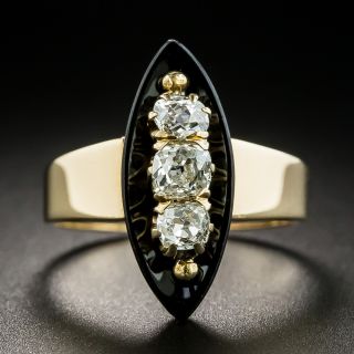 Victorian Diamond and Onyx Navette Dinner Ring - 1