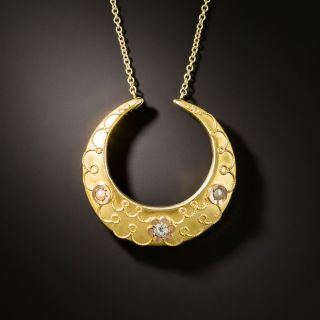 Victorian Diamond and Pearl Crescent Pendant - 2