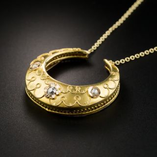 Victorian Diamond and Pearl Crescent Pendant