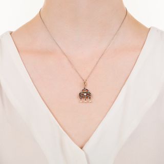 Victorian Diamond and Pearl Drop Necklace