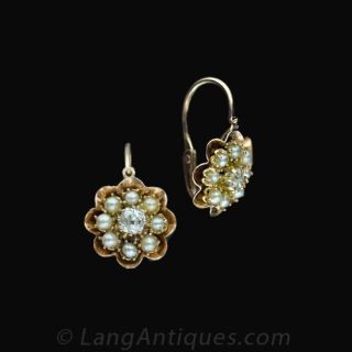 Victorian Diamond and Pearl Earrings